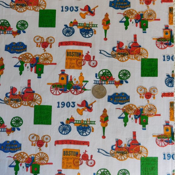 3 yds Boston engine Phoenix hose fireman cotton fabric vtg quilt sewing material - Picture 11 of 11